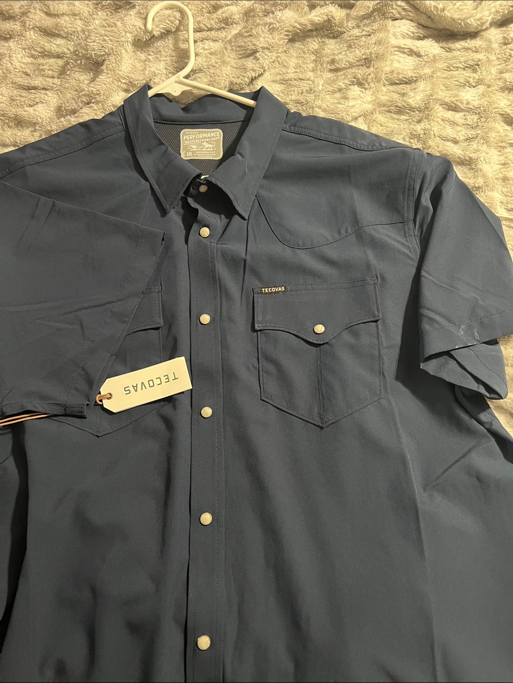 Tecovas Men’s Short Sleeve Button-Front Shirt — Navy Blue